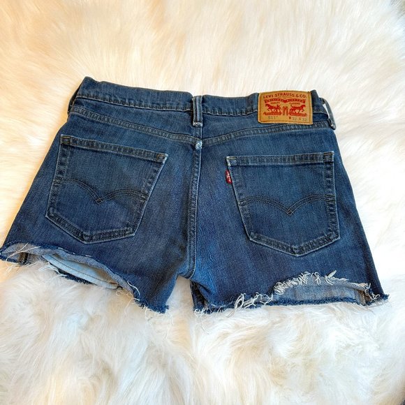 Levi's 511 Shorts Denim Slim Fit DYI Cutoff Jean Boho Coastal Festival Size 32 - Picture 1 of 9